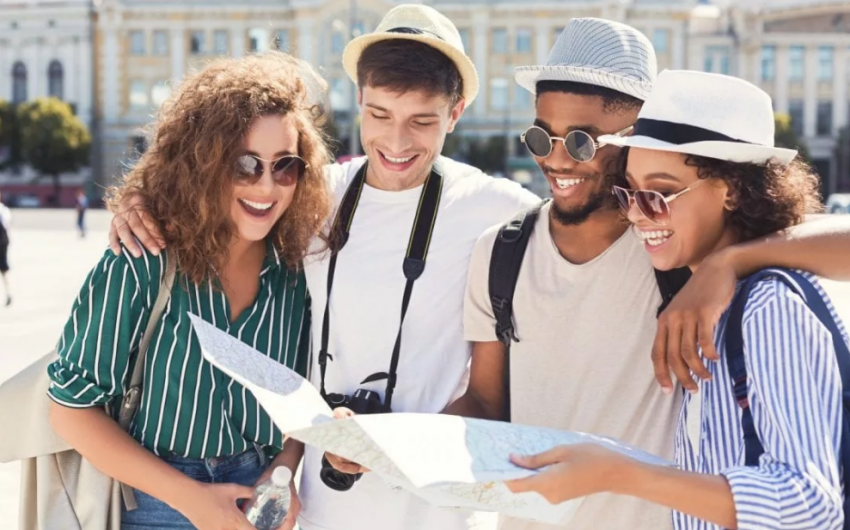tourists looking at a map